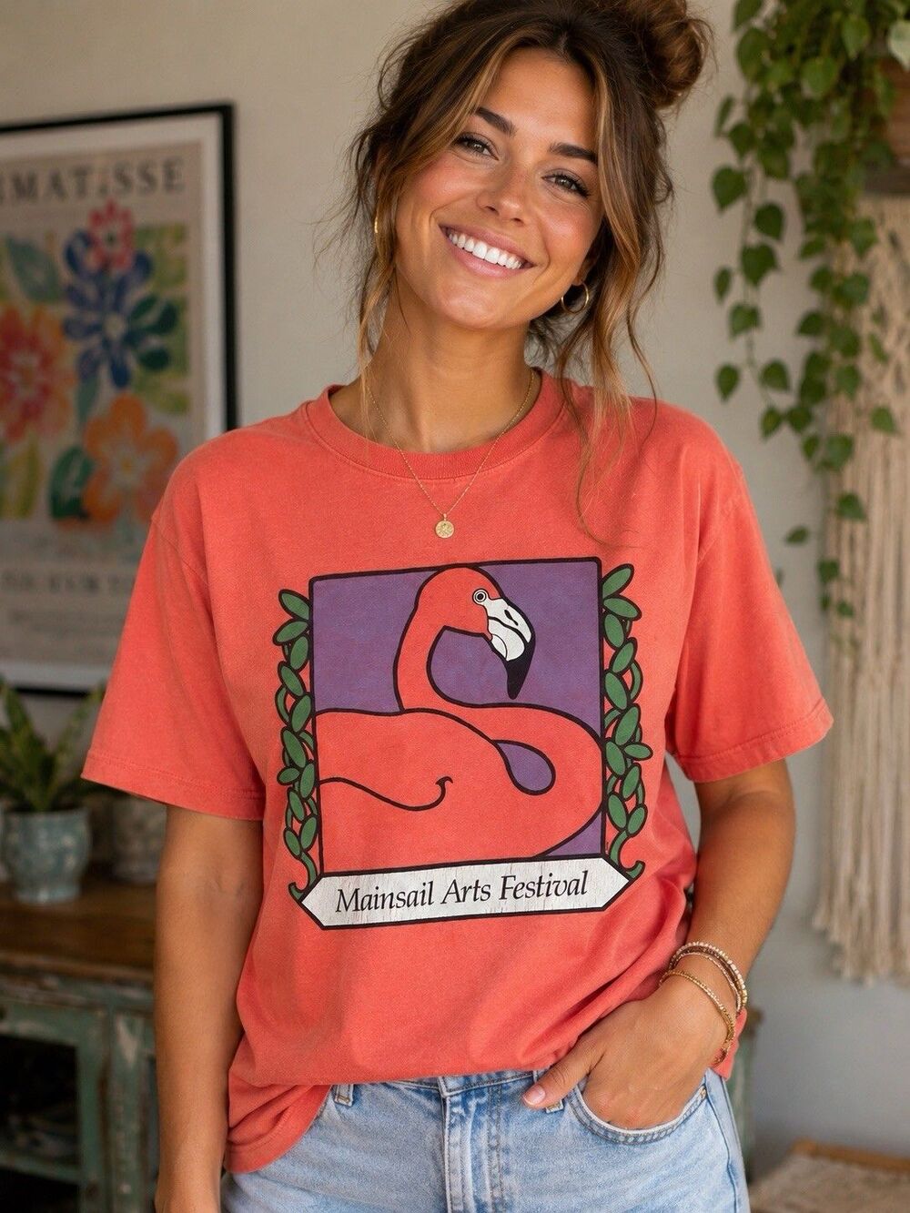 Vintage Mainsail Arts Festival Shirt Art Florida Flamingo 1990s Tee Pink VTG M